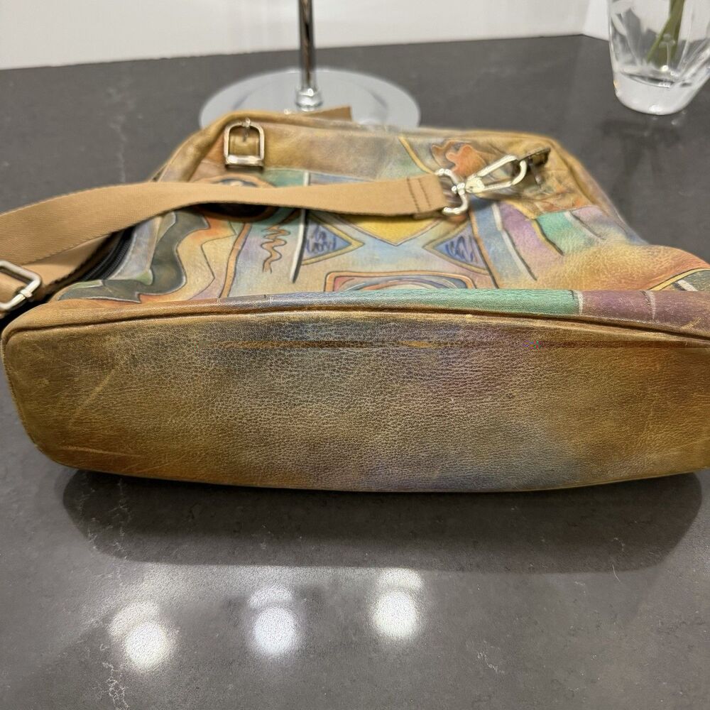 Vintage Aruschka Genuine Leather Artistic Shoulder Bag Crossbody Multicolor - Picture 14 of 14